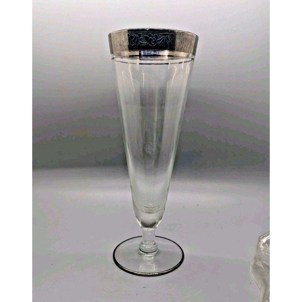 Glastonbury Lotus Rambler Rose Platinum Rim Beer Pilsner Vintage Glass Silver